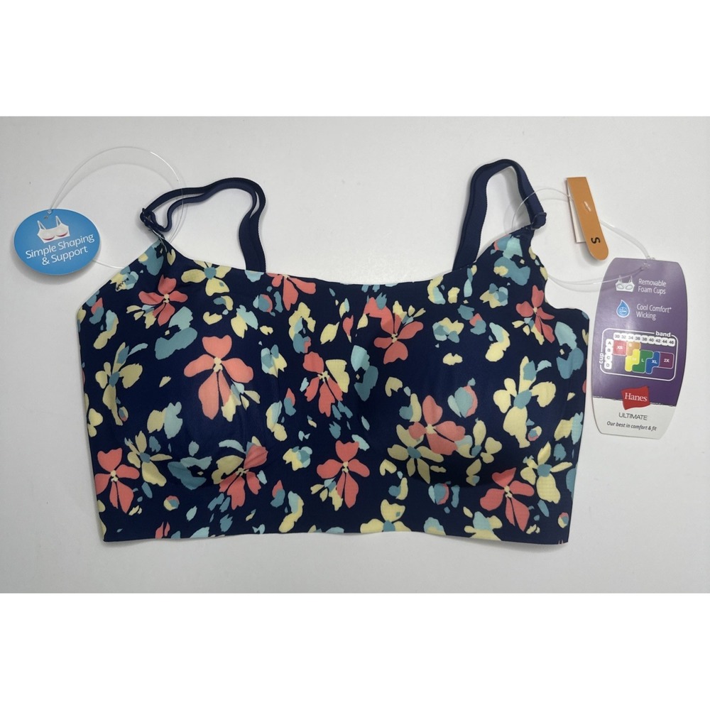 Hanes Ultimate Ultra Comfort Wireless Bra DHHU40 Small NEW Blue Floral Womens
